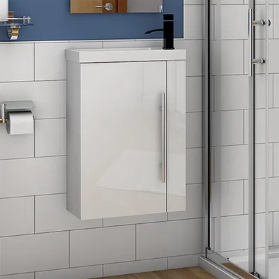 Produktbild von Waschbecken mit Unterschrank hochglanz Weiß 45cm Waschtisch gäste WC