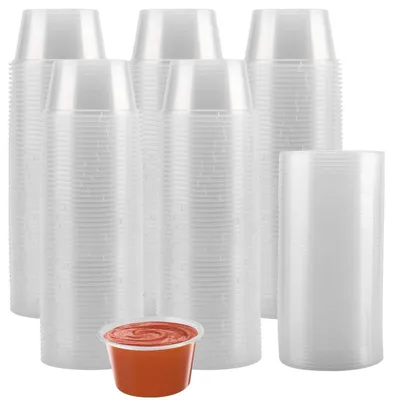 Image de 200 récipients en plastique de 118 ml pour sauces, avec couvercles