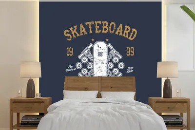 Produktbild von MuchoWow® Fototapete für Wohnzimmer oder Schlafzimmer Wandtapete Vinyl Motivtapete Skateboard - Weiß - Retro - Zitat - 300x300 cm - Wanddekoration