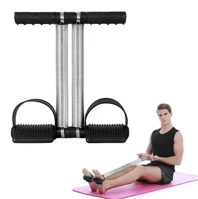 Image de Entraîneur abdominal élastique – Double ceinture - Corde de résistance multifonctionnelle - Bandes de résistance avec pédales et poignées – Fitness – Bandes de résistance pour abdominaux