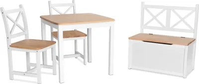 Produktbild von ib style® XEN Kindersitzgruppe | SITZHÖHE: 32 cm | Hartholz | Sicherheitsgeprüft | 4 tlg.: Tisch + 2 Stühle + Truhenbank