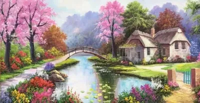 Produktbild von Diamantmalerei: Idyllische Siedlung am Flussufer – Kreatives Bastelset (80 x 40 cm)