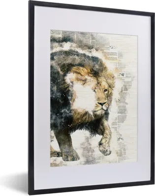 Produktbild von MuchoWow® MuchoWow® Gerahmtes Poster Rauch - Löwe - Abstrakt 30x40 cm - Poster mit zchwarzem Bilderrahmen - Wandposter Schlafzimmer