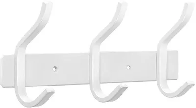 Image de Support mural pour chambre et salle de bains, porte-manteau à crochets en acier avec 3 barres coulissantes, blanc