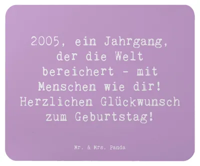 Produktbild von Mr. & Mrs. Panda Mauspad Spruch 2005 Geburtstag - Lavendeltraum - Geschenk, Jahr, Glückwunsch, laptop, Happy Birthday, Mouse Pad, feiern, mousematte, Mousepad, pc, Alter