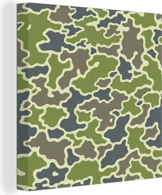 Produktbild von MuchoWow® - Leinwandbilder - Grünes Camouflage-Muster, Wandbild, Wanddeko Bilder Wohnzimmer, 90x90 cm