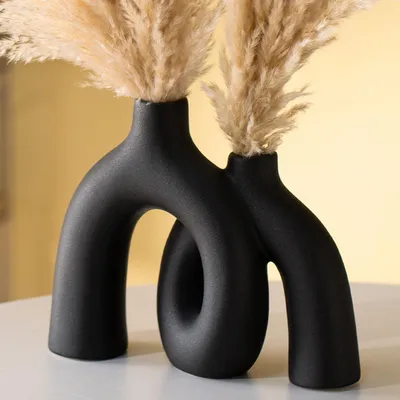Produktbild von Keramikvasen Set, mattschwarz, handgefertigt, 2 Stücke, für Wohnzimmer