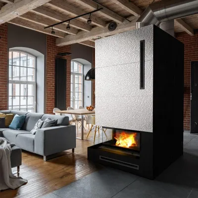 Immagine prodotto di Inserto camino in acciaio KRATKI NADIA sinistro 14 kW Ø 200 con porta scorrevole