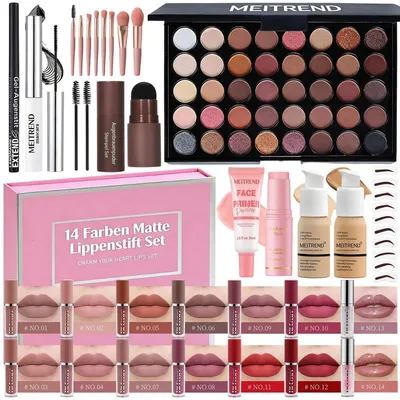 Produktbild von Make-Up Set All-in-One für Frauen mit Lidschatten, Lippenstift, Foundation, Mascara & Pinseln