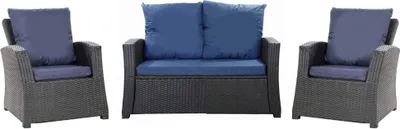 Produktbild von Gartenkissen Set für Polyrattan Dunkelblau – Sitzkissen 130x50 cm + 2x Rückenkissen 56x50 cm – Auflagen für 4-Sitzer Gartensofa & Gartenstuhl/Sessel