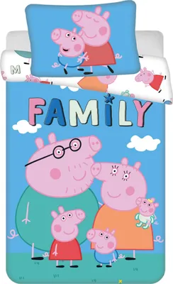 A Peppa Pig themed bedding set featuring the Pig family.