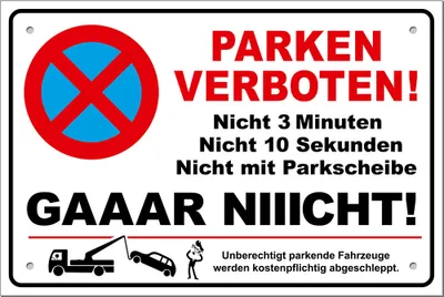Produktbild von Parkverbotsschild lustig PS05 400x270mm (1 Stück) inkl. Löcher + Schrauben