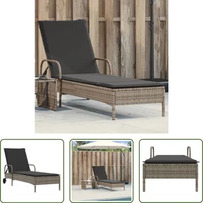 Produktbild von The Living Store Sonnenliege mit Rollen und Auflage Grau Poly Rattan