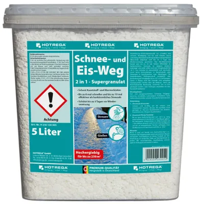 Produktbild von HOTREGA Schnee- und Eis-Weg 5L | Taugranulat Enteiser bis -50 °C | Alternative zu Streusalz | Wirkt 8x schneller als Winterstreumittel | Pfotenschonend für Tiere | Streugut gegen Glätte