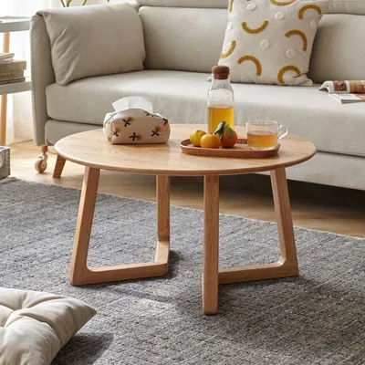 Zdjęcie produktu dla Okrągły stolik kawowy z litego drewna dębowego, wymiary: 75x75x40 cm