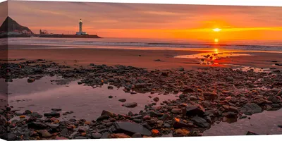 Productafbeelding van Canvas schilderij, zeelandschap, zonsondergang aan de kust van Yorkshire, Groot-Brittannië - 100x50 cm