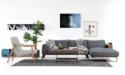 Zdjęcie produktu dla Narożnik do salonu w kształcie litery L z tkaniny szary nowoczesny design