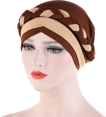 Immagine prodotto di Cuffia elastica intrecciata da donna, modello turbante, per la chemioterapia e la perdita di capelli dovuta al cancro, colore: caffè scuro