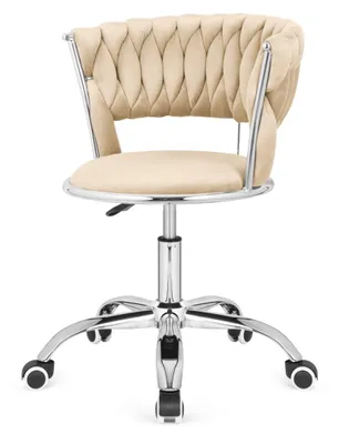Produktbild von Drehstuhl Samt Beige– Schreibtischstuhl mit Geflochtenem Rücken, Chromfuß, modernes Office-Design