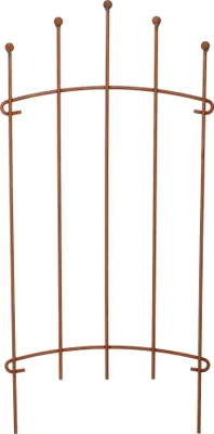 A garden border made of metal with a rust finish.