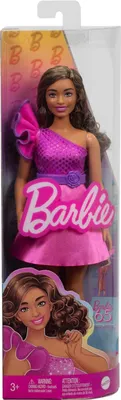 Produktbild von Mattel Barbie Fashionistas Puppe #225 kurvig mit braunem Haar und glitzerndem Kleid in Pink, 65-jähriges Jubiläum