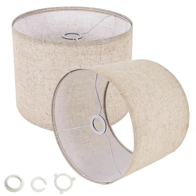 2er-Set Trommellampenschirme, beige, Leinen, Spider Fitter, mittelgroß