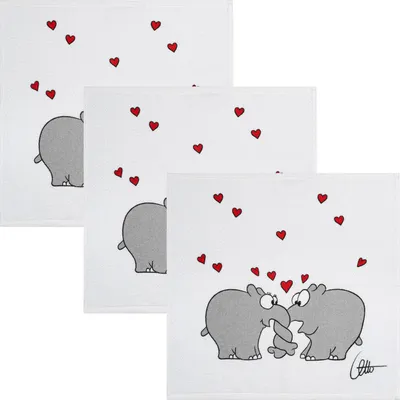 Produktbild von Kracht Frottier-Geschirrtuch Ottifant" 3er-Pack schwarz-weiß-rot 50x50 cm"