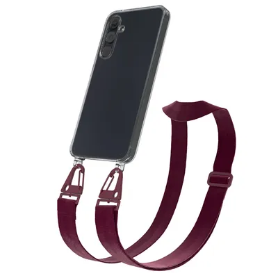 Produktbild von EAZY CASE - Hülle mit Band für Samsung Galaxy A55, Handyhülle mit Umhängeband, Silikonhülle transparent, Handykette in Rot