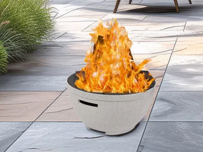Produktbild von Moderne Feuerschale rund in Steinoptik mit Schürhaken Ø47cm Gartenfeuerstelle