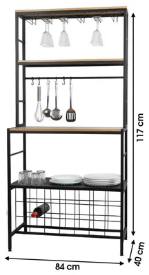 Image de Meuble bar 4 étagères avec support verres - Métal noir et bois - Style industriel
