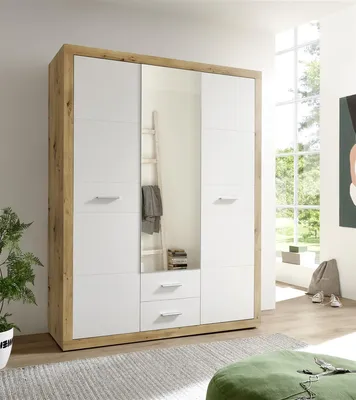 Produktbild von Kleiderschrank Drehtürenschrank Schrank "Stern I" Artisan Eiche / Weiß
