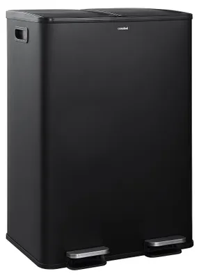 Image de CASABEL Poubelle Tri Selectif 60L, 2x30L Acier INOX NOIRE, Double Compartiments, Pédale, Bacs Amovibles, Couvercles Silencieux