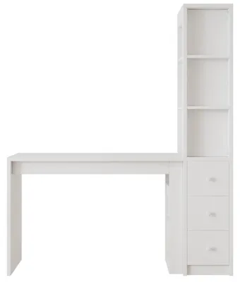 Image de Bureau - Table de travail avec étagère - Tiroirs et étagère latérale - MDF - 150 x 50 x 180 cm - Blanc - Montage requis