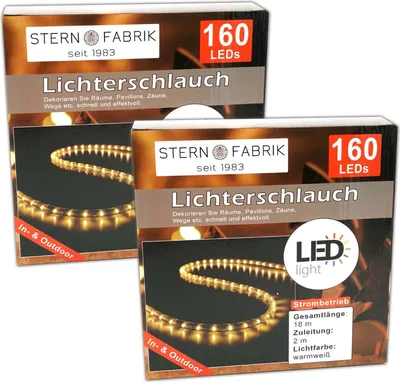 Imagen del producto de Conjunto de 160 luces LED, tubo de luces blanco cálido, 19 metros. Guirnalda de luces para interior y exterior. Tubo de luces