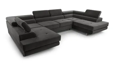Image de AX LIVING Canapé-lit Arborio en U avec appuie-tête, gris foncé 352