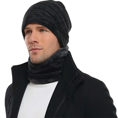 Produktbild von Mütze Herren Damen, Winter Warm Beanie Mütze und Loop Schal Set mit Fleece Gefütterte, Thermo Wintermütze Strickmütze Schals Set