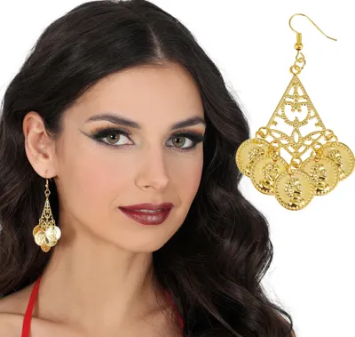 Produktbild von Sheik Wüstenprinz Karneval Ohrringe Münzen Schmuck Spiele Kostüm Highlight, Farbe: Gold