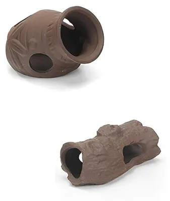 2er Set Keramik-Deko für Aquarien, Fischversteck, Höhle, Röhre