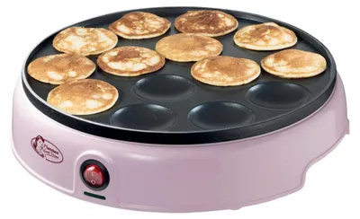 Produktbild von Bestron Poffertjes Maker im Retro Design, Mini Pfannkuchen Automat, mit Antihaftbeschichtung, Sweet Dreams, 800 W, Farbe: Rosa
