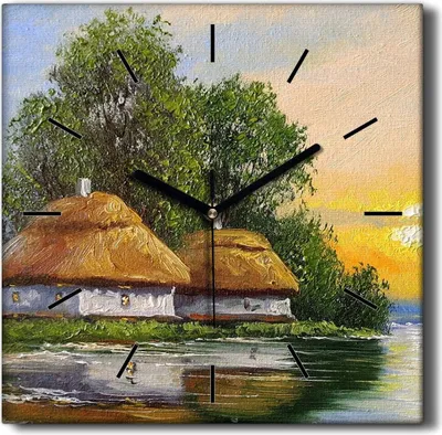 Produktbild von Coloray Hodiny Unikátní 30x30 cm  Tiché hodiny Pro obývací pokoj a kuchyň Nástěnné hodiny Plátno Černé ručičky hodin - Malování Dorfhütte