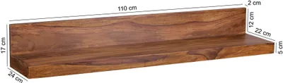 Image de Étagère murale FineBuy 110 cm en bois massif de sheesham, style cottage, étagère suspendue, produit naturel, dimensions au choix