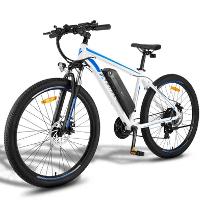 Obrázek produktu pro F28 MT E-Bike 27,5" Pedelec MTB – motor 250 W, baterie 36 V 14,5 Ah, dojezd 90–110 km, SHIMANO 21 rychlostí, IPX4, bílá a modrá