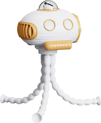 Zdjęcie produktu dla Wentylator do wózka ładowany przez USB, bezłopatkowy, 3 prędkości, cichy, automatycznie oscylujący wentylator do wózka z muzyką i lampką nocną do użytku na zewnątrz, biały