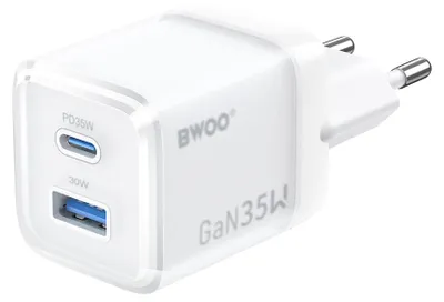 Zdjęcie produktu dla Bwoo Ładowarka Sieciowa Gan Cda222 Pd 35W 1 X Usb 1 X Usb-C Biała
