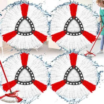 Produktbild von Famanu Mopkopf Set - 4 Ersatz-Mikrofaser Mopköpfe - Rot-Weiß
