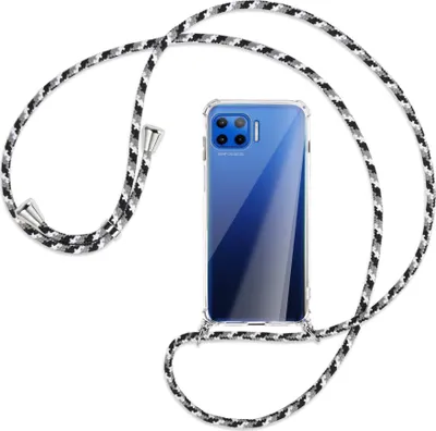 Produktbild von Handykette Backcover-Schutzhülle mit Band (Metall silberfarben) für Motorola Moto G 5G Plus - schwarz/grau/weiß
