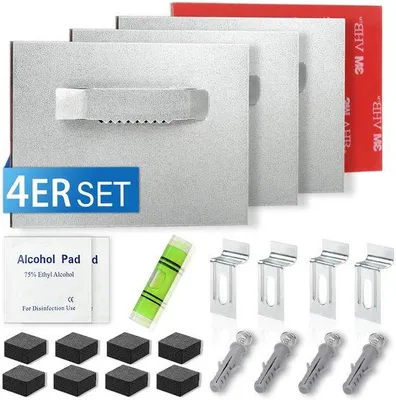 Produktbild von Packung mit 4 selbstklebenden Bilderhaken zum Aufhängen von Bildern ohne Bohren, Bilderhaken für schwere Bilder, Spiegelhalter, Wandacryl, Aluminium-Verbundplatten mit 29 Teilen (6 x 8 cm).