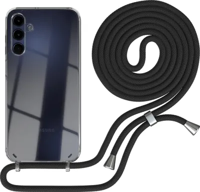 Produktbild von EAZY CASE Handykette kompatibel mit Samsung Galaxy A15, Handyhülle mit Umhängeband, Handykordel, Schutzhülle Clear, Band in Schwarz
