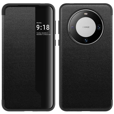 Obrázek produktu pro Pouzdro pro Huawei Mate 60 Pro tenkéPolyuretankožené klopové pouzdro s okénkem pro zobrazení černé