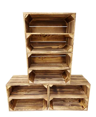 Produktbild von 4er Vintage Holzkisten Geflammte mit Regalbrett - 40x30x24 cm - Vintage Deko and Aufbewahrung